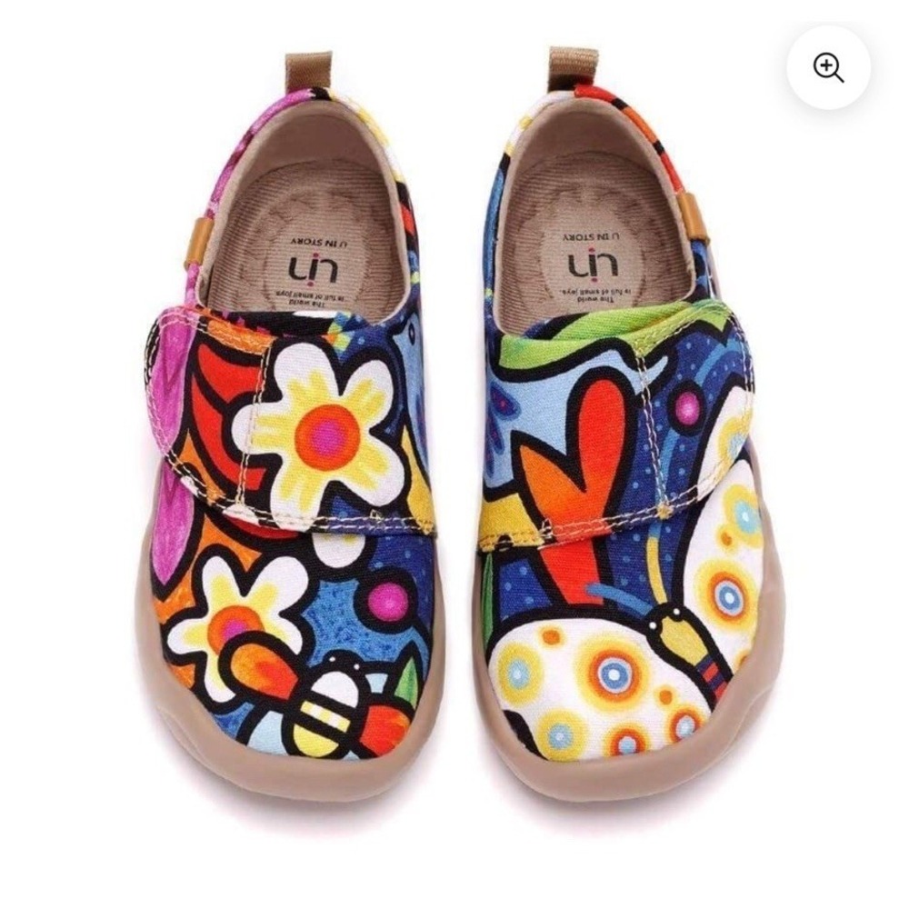 $99 UIN Kids Slip On Shoes Canvas Comfort Loafers "Secret Garden" Pop Art 1Y